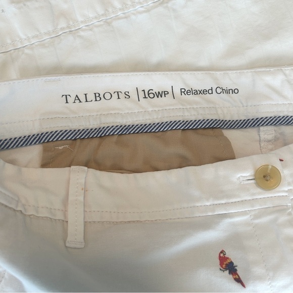 Talbots Pants Parrot Embroidered Relaxed Chino White Cotton Plus Size 16WPetite - Picture 15 of 16